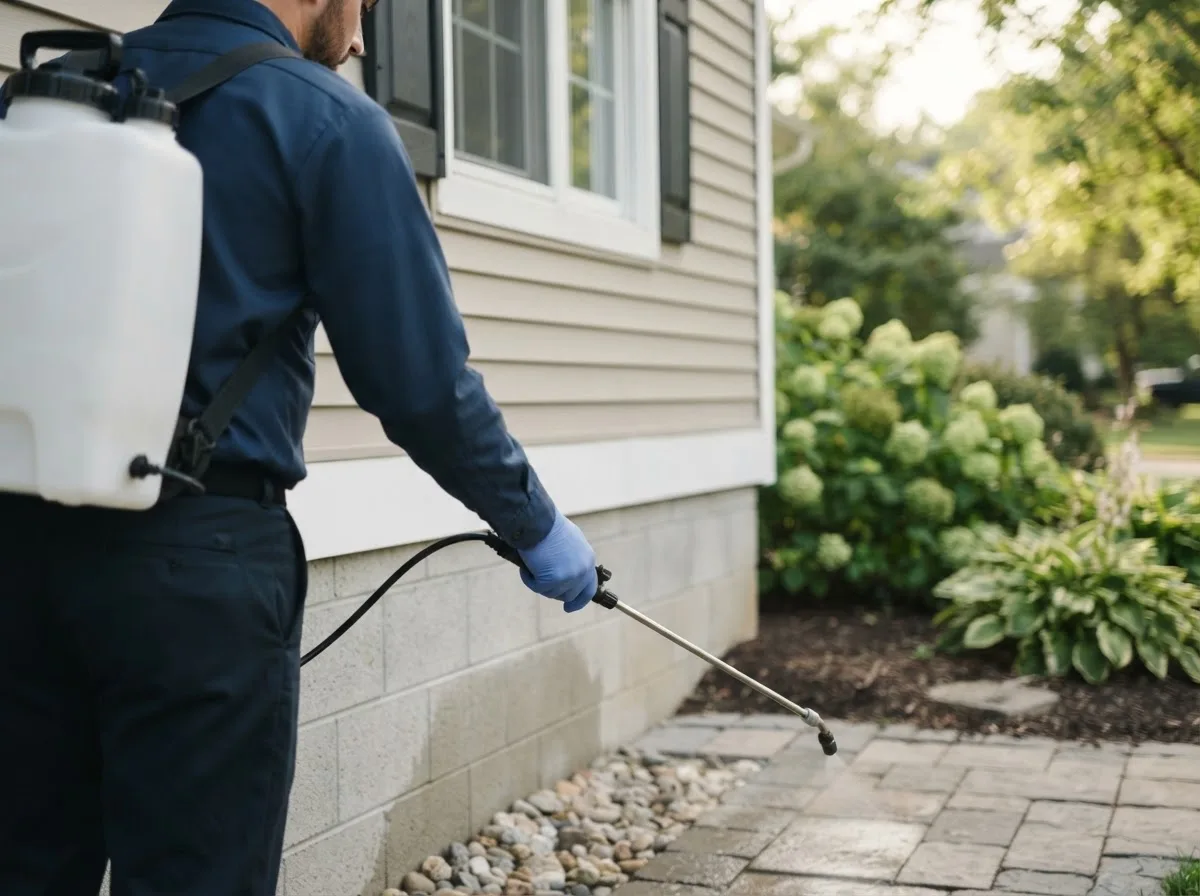 Pest control technician inspecting a home in Volant, PA